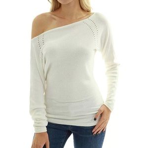 One Shoulder Eyelet Knit Sweater
